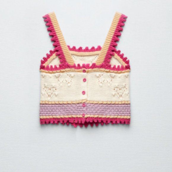 Zara Tops - zara knitted top with hearts pink beige cropped top size small nwt